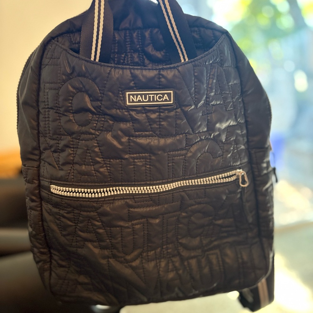 Nautica Black Quilted Backpack with Zipper